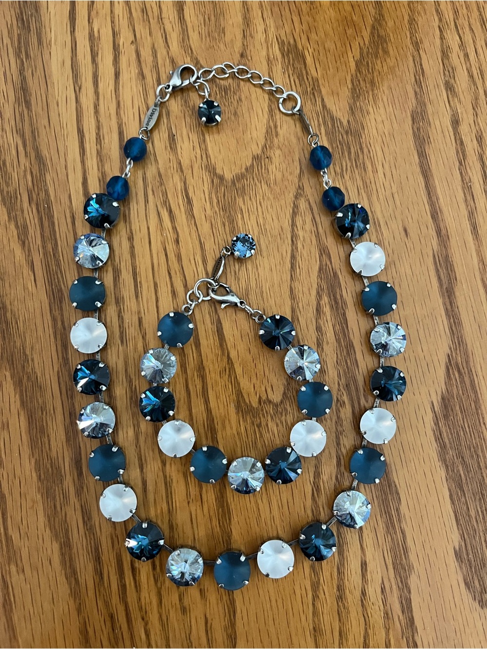 Sabika inspired Blue and White Crystal Necklace & Bracelet Set